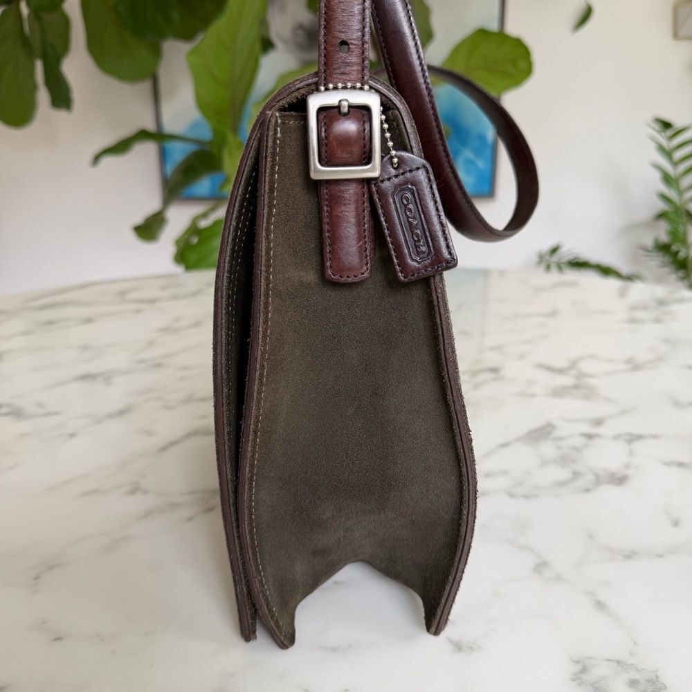 COACH Vintage Monterrey Flap Suede Crossbody Bag Loden Olive Green 6148 90's Y2K - Picture 4 of 16